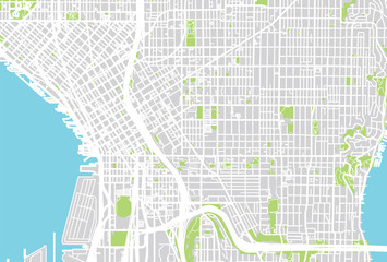  Urban city map of Seattle, Washington