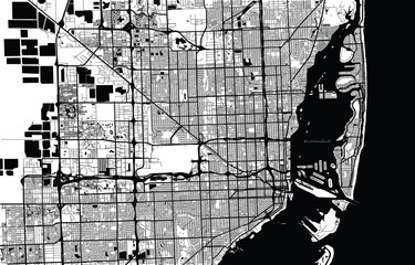 Urban city map of Miami, Florida