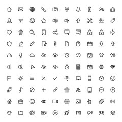 user interface symbols, thin line 100 icons set