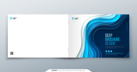 Wall Mural - Paper cut brochure design. Paper carve abstract cover for brochure flyer magazine annual report or catalog design. Brochure in blue colors for future technologi social health medical concept