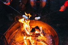 Marshmallows Roasting On An Open Fire Pit