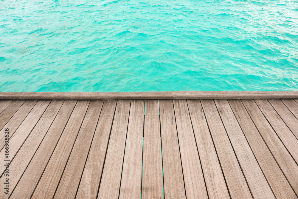 Wooden pontoon at sea resort. Summer vacation concept