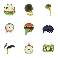 Wall Mural - Zombie body part icons set, cartoon style