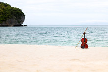 The Violin On The White Sandy Beach By The Sea