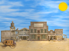 3D Illustration Of Classic Old Deserted Western Town