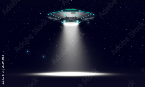 Cuadros en Lienzo Vintage UFO isolated on black. 3d illustration