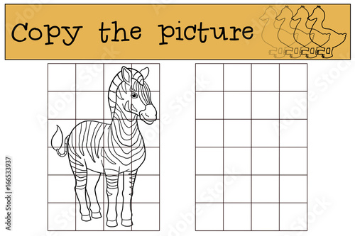 Fotografía Educational game: Copy the picture. Cute beautiful zebra.