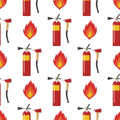 Fire safety equipment emergency tools firefighter seamless pattern safe danger accident protection vector illustration.