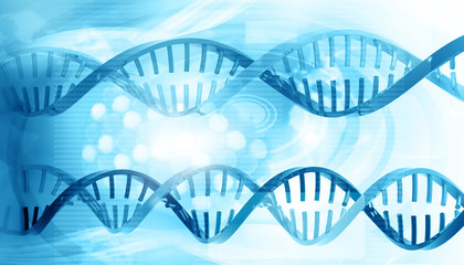 Wall Mural - 3d DNA strands on science background .