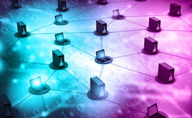 Computer network with server. 3d illustration .