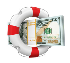 Wall Mural - United States Dollars and Lifebuoy Isolated