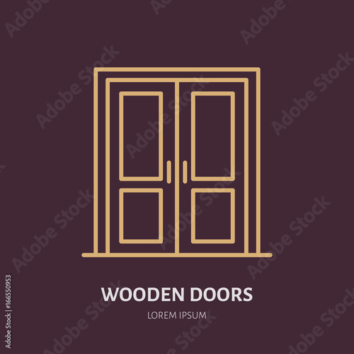 Wooden Doors Installation Logo Repair Flat Line Icon