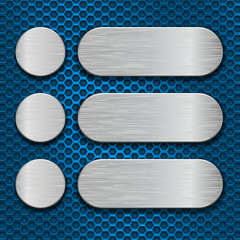 Wall Mural - Metal brushed plates on blue perforated background