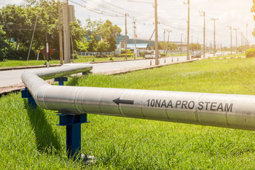 industrial pipes of steam high pressure beside the road in industrial estate,compression,pressure gauge