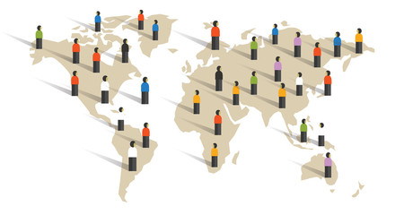 Poster - people spread across world map diversity around the world population community