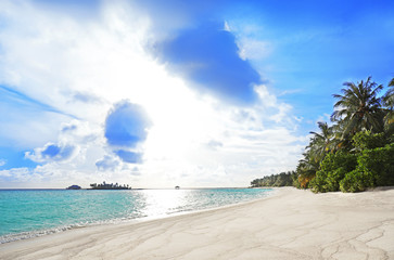 Sticker - View of beautiful tropical beach at sea resort. Summer vacation concept