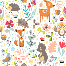 Seamless Background With Forest Animals