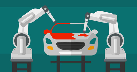 Poster - Robotic arm painting car in assembly shop