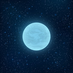 Wall Mural - glowing blue full moon in space. many luminous stars. realistic space