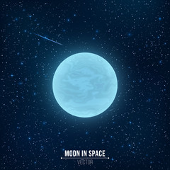 Wall Mural - glowing blue full moon in space. falling star. many luminous stars. realistic space