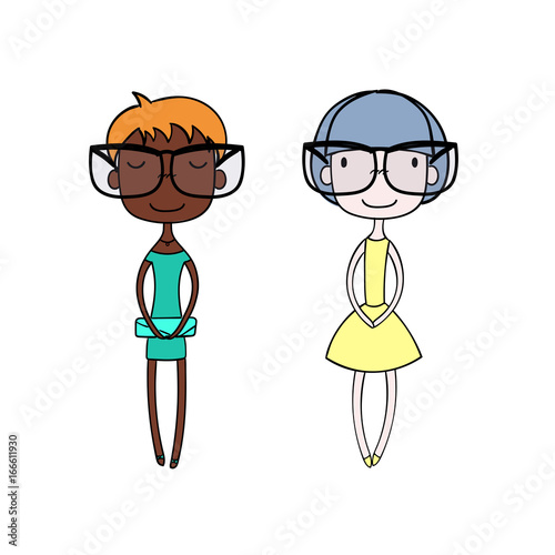 Hand Drawn Vector Illustration Of Two Cute Trendy Girls With