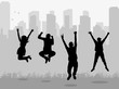 © zolotons - silhouette of people jumping on city background