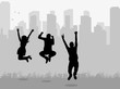 © zolotons - Vector silhouette of people jumping on city background