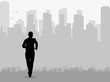 © zolotons - Vector silhouette man running on city background