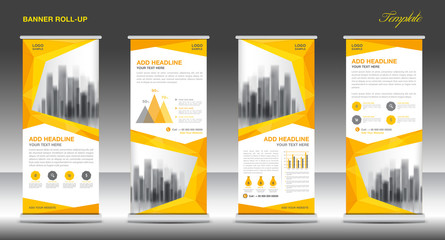 Roll up banner stand template design, Yellow banner layout, advertisement, pull up, polygon background, vector illustration, business flyer, display, x-banner, flag-banner, infographics, presentation