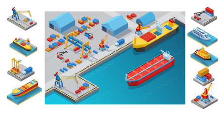 Wall Mural - Isometric Seaport Concept