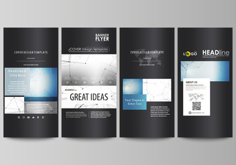 Poster - Flyers set, modern banners. Business templates. Cover design template, abstract vector layouts. Geometric blue color background, molecule structure, science concept. Connected lines and dots.