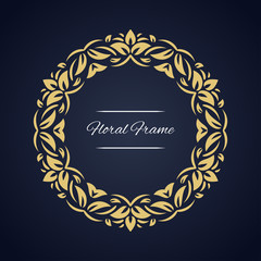 Circular vintage frame. Floral ornament vector