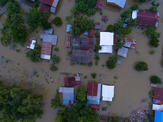 Sakon Nakhon, Thailand - August 3, 2017: Water flood at Sakon Nakhon, Thailand