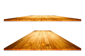 Wall Mural - Empty wooden table with clipping path for product placement or montage on white background. Wooden board empty table perspective.