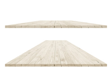 Wall Mural - Empty wooden table with clipping path for product placement or montage on white background. Wooden board empty table perspective.