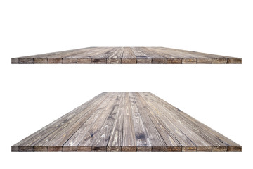 Wall Mural - Empty wooden table with clipping path for product placement or montage on white background. Wooden board empty table perspective.