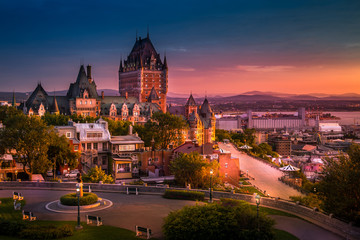 frontenac castle in old quebec city in the beautiful sunrise light. high dynamic range image. travel