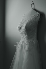 wedding dress portrait black and white