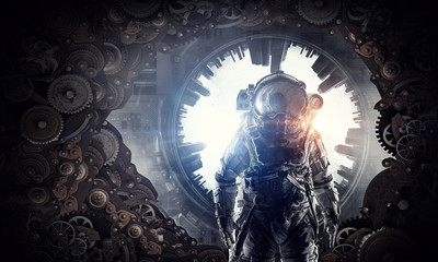 Wall Mural - astronaut in fantasy world. mixed media