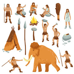 Canvas Print - Primitive People Flat Cartoon Icons Set