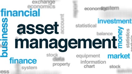 Wall Mural - Asset management animated word cloud, text design animation.