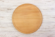Pizza Cutting Board At Table Background, Round Board