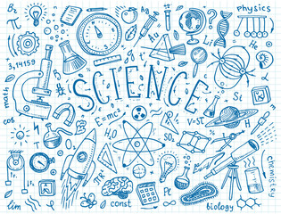 Wall Mural - engraved hand drawn in old sketch and vintage style. scientific formulas and calculations in physics