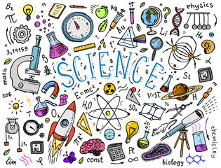 Wall Mural - engraved hand drawn in old sketch and vintage style. scientific formulas and calculations in physics