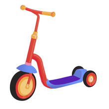 Cartoon Cute Color Kick Scooter. Push Scooter Isolated On White Background. Eco Transport For Kids.  Illustration.