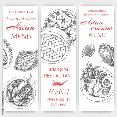 Vector Illustration Sketch Asian Food Card Menu Indian Vintage