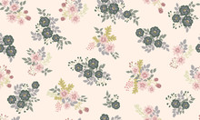 Seamless Folk Pattern In Small Wild Flowers. Country Style Millefleurs. Floral Meadow Background For Textile, Wallpaper, Pattern Fills, Covers, Surface, Print, Gift Wrap, Scrapbooking, Decoupage.
