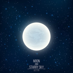 Wall Mural - glowing milky full moon in space. many luminous stars. realistic space