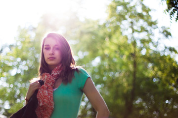 Sunlit Beautiful Young Woman with Cloth Shopping Bag 2