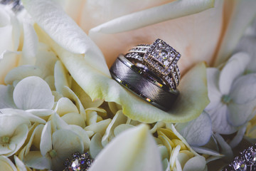 Wedding Rings Sitting in a Rose